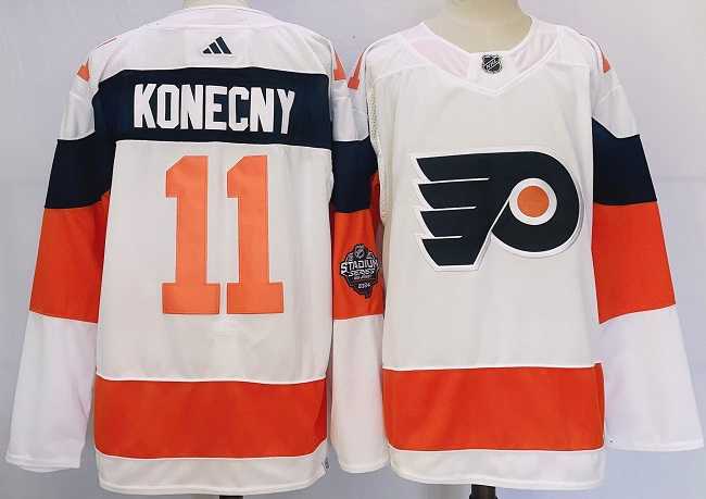 Men%27s Philadelphia Flyers #11 Travis Konecny White 2024 Stadium Series Stitched Jersey